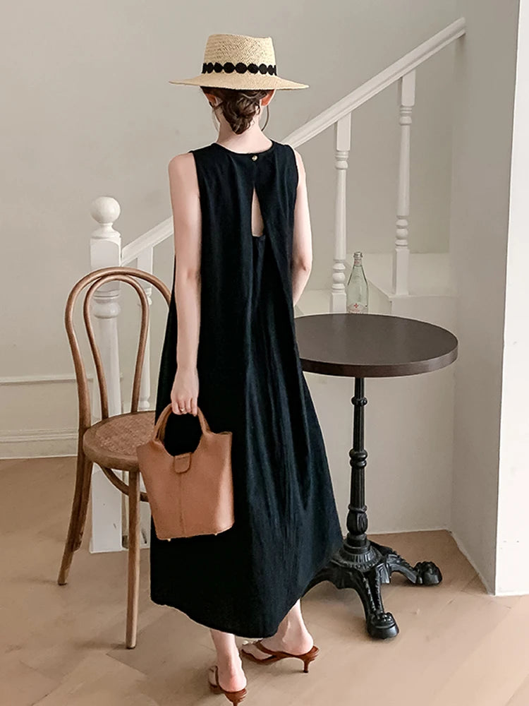 NYFS 2025 Summer Loose Cotton A-Line Backless Dress for Women (L-4XL)