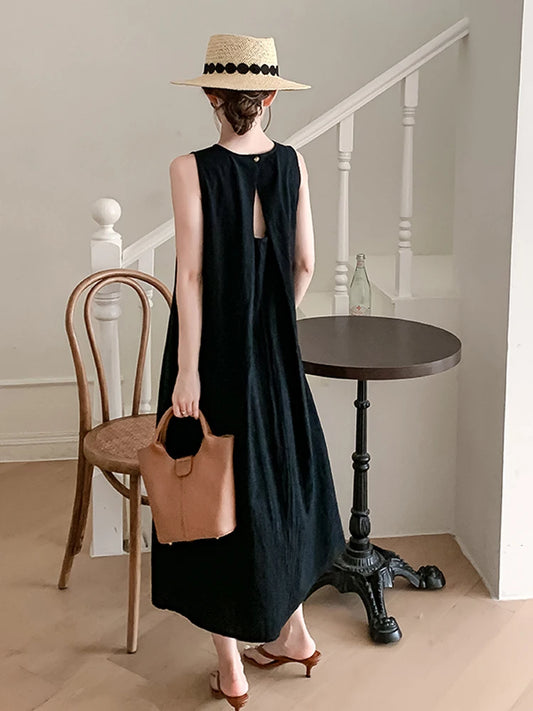NYFS 2025 Summer Loose Cotton A-Line Backless Dress for Women (L-4XL)