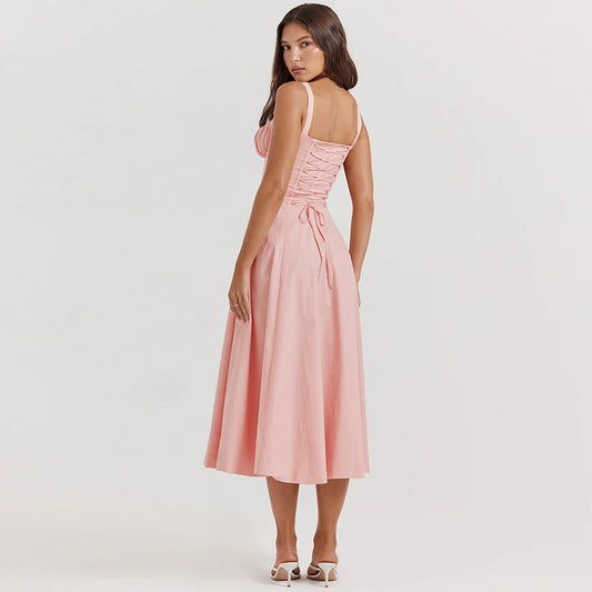 Suninheart Floral Print Midi Dress with Slit and Lace-Up Detail