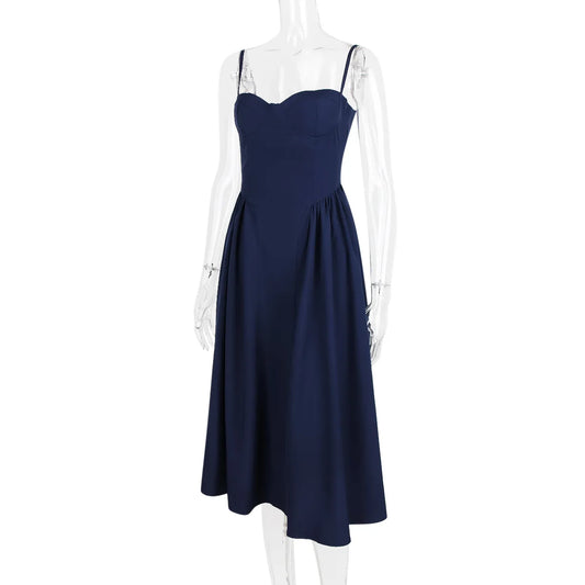 Elegant Backless Spaghetti Strap Midi Dress for Women