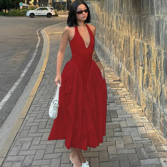 Elegant V-Neck Backless Maxi Dress for Women