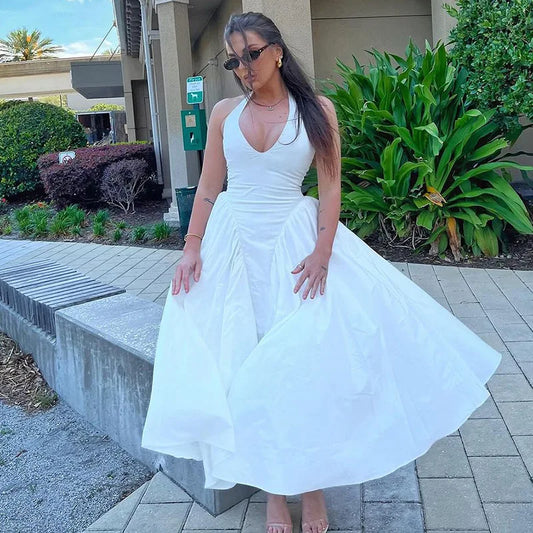 Elegant V-Neck Backless Maxi Dress for Women