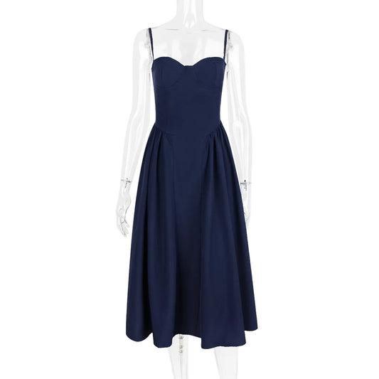 Elegant Backless Spaghetti Strap Midi Dress for Women