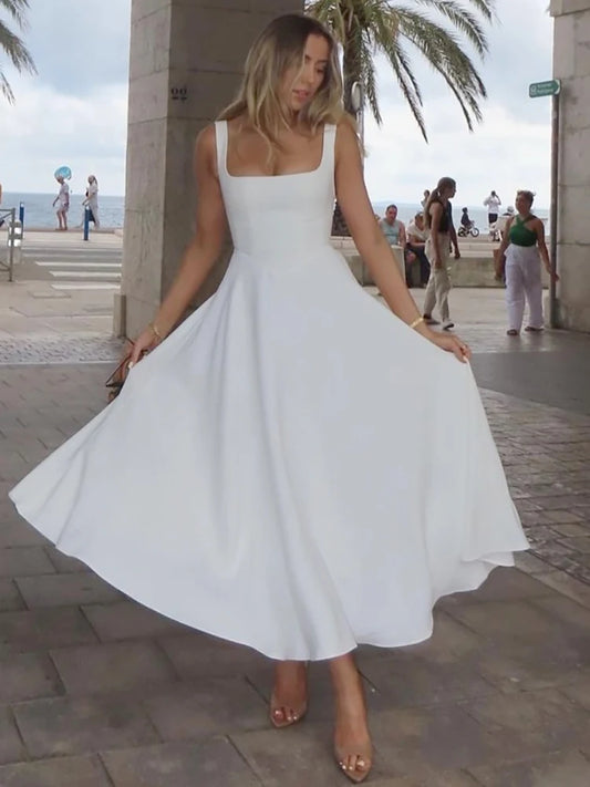 Julissa MO Sexy Square Collar Maxi Dress with Spaghetti Straps