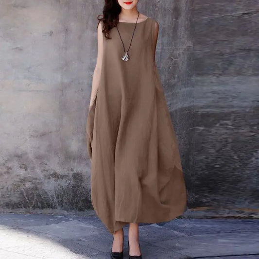 ZANZEA Oversized Cotton Maxi Dress for Women - Casual Sleeveless Summer Style