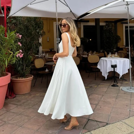 Julissa MO Sexy Square Collar Maxi Dress with Spaghetti Straps