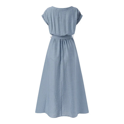 ZANZEA Women’s Elegant Mid-Calf Casual Dress with Belt