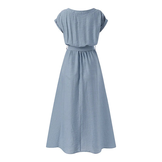 ZANZEA Women’s Elegant Mid-Calf Casual Dress with Belt