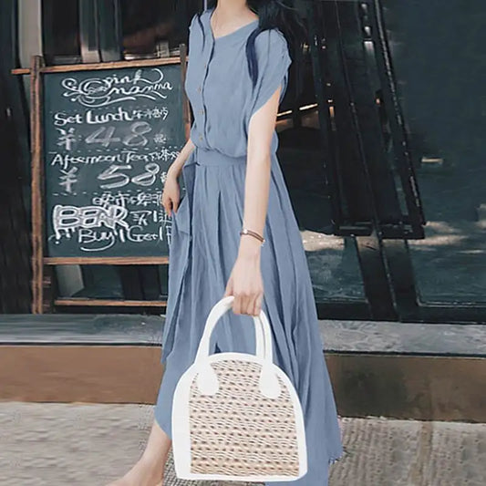 ZANZEA Women’s Elegant Mid-Calf Casual Dress with Belt