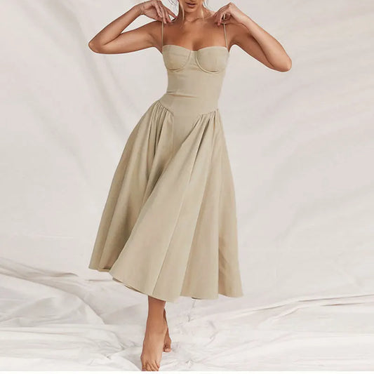 Elegant Backless Spaghetti Strap Midi Dress for Women