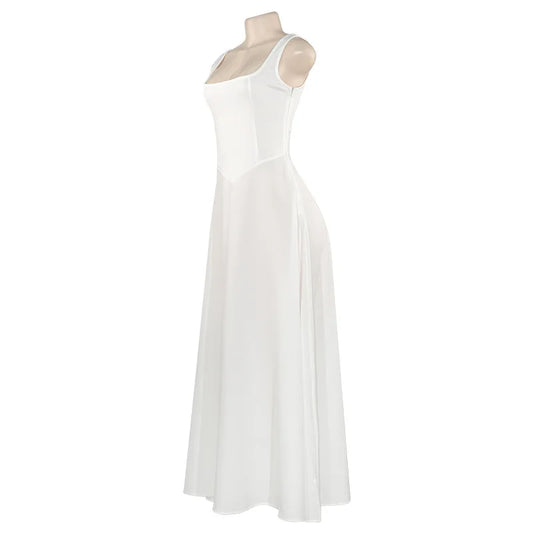 Julissa MO Sexy Square Collar Maxi Dress with Spaghetti Straps