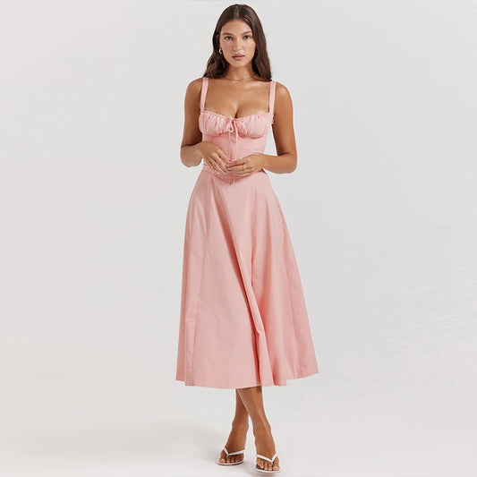 Suninheart Floral Print Midi Dress with Slit and Lace-Up Detail