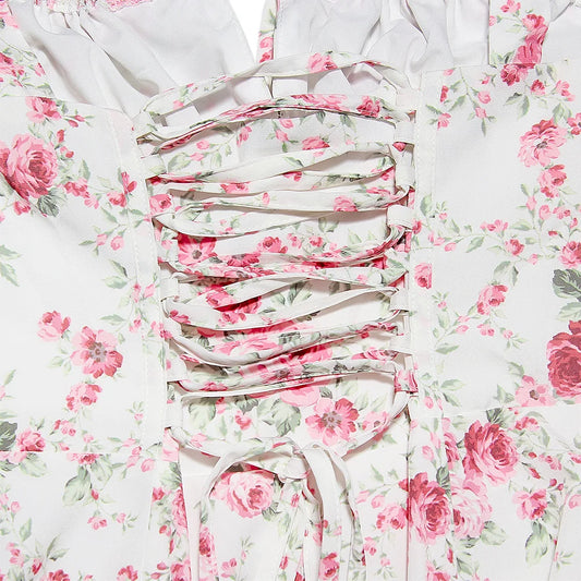 Suninheart Floral Print Midi Dress with Slit and Lace-Up Detail
