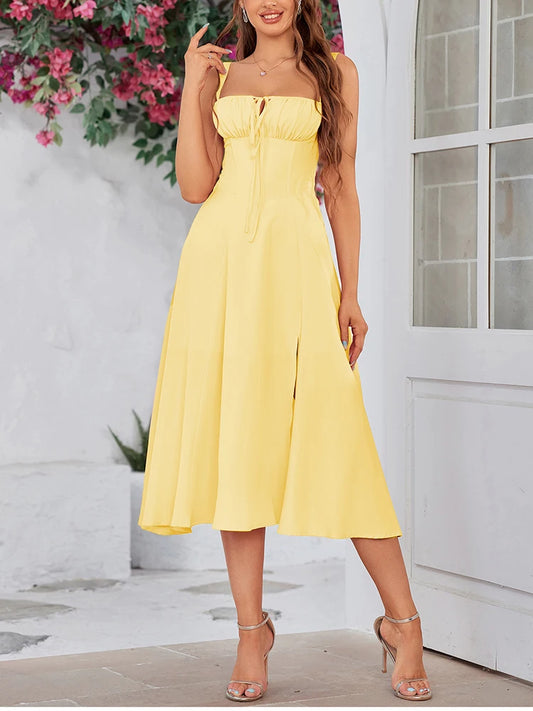 NewAsia Women's Adjustable Straps Cut Out Midi Corset Dress