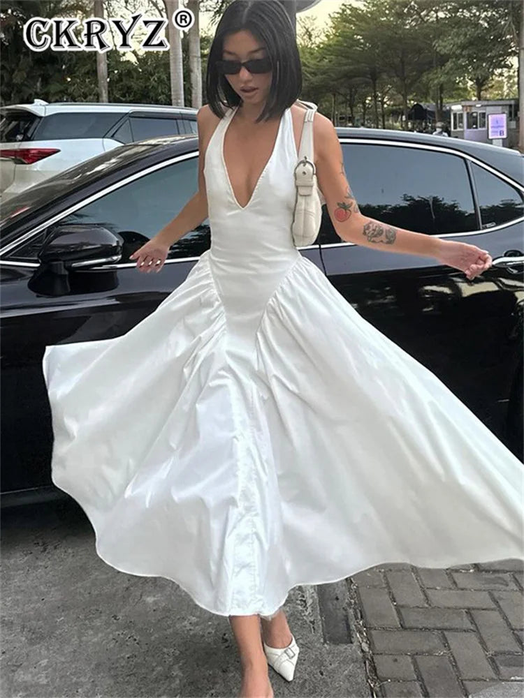Elegant V-Neck Backless Maxi Dress for Women