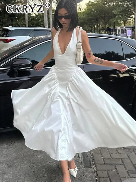 Elegant V-Neck Backless Maxi Dress for Women