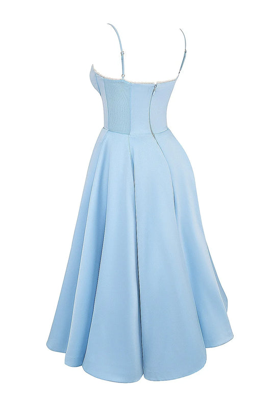 Suninheart Summer Spaghetti Strap Midi Dress with Elegant Fit and Flare Design