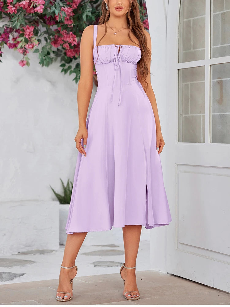NewAsia Women's Adjustable Straps Cut Out Midi Corset Dress