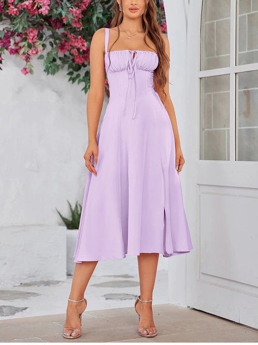NewAsia Women's Adjustable Straps Cut Out Midi Corset Dress
