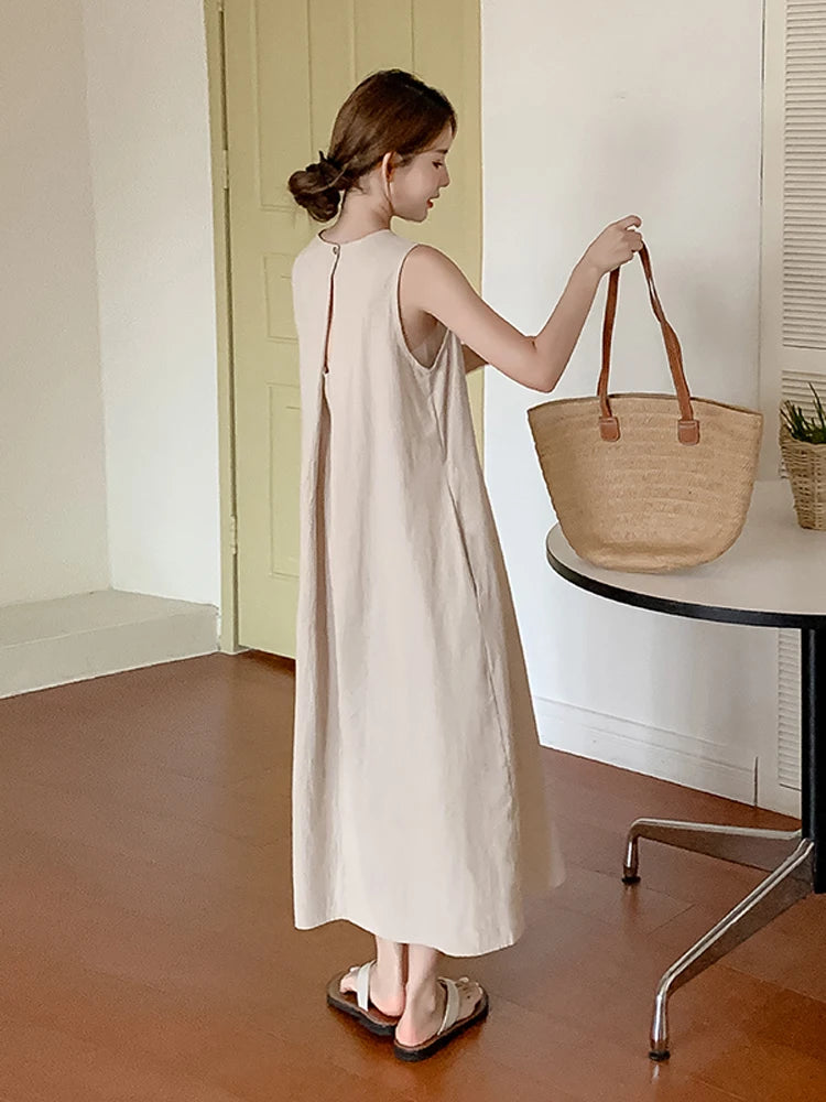 NYFS 2025 Summer Loose Cotton A-Line Backless Dress for Women (L-4XL)