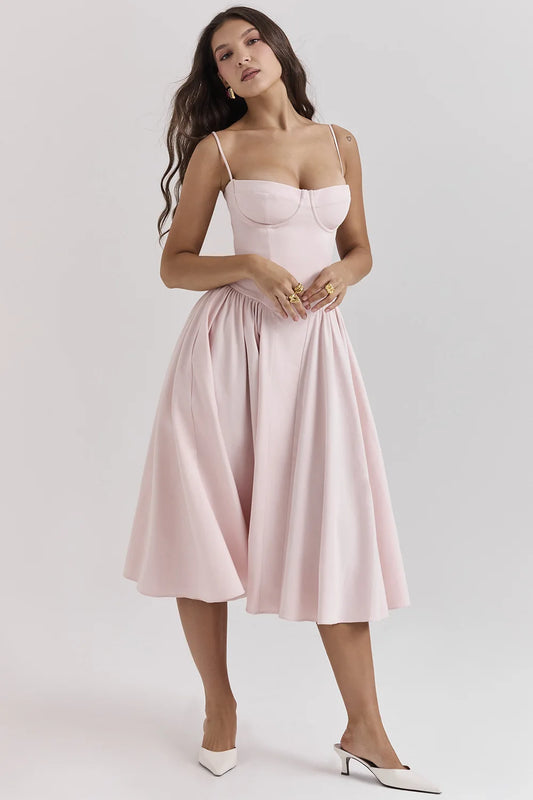 Elegant Backless Spaghetti Strap Midi Dress for Women