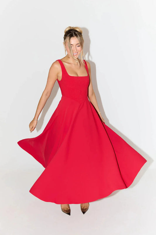 Julissa MO Sexy Square Collar Maxi Dress with Spaghetti Straps