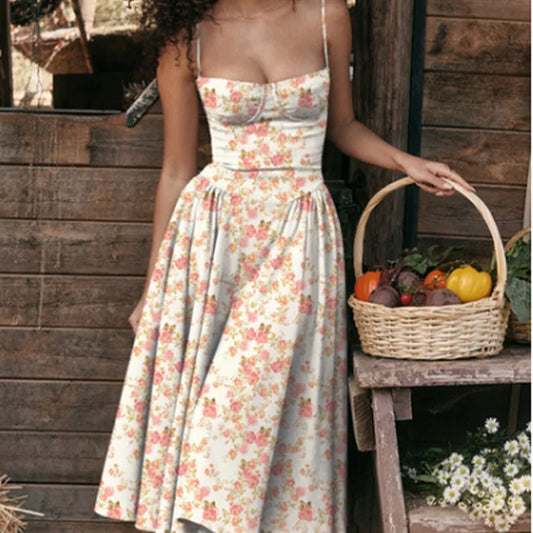 Elegant Backless Spaghetti Strap Midi Dress for Women
