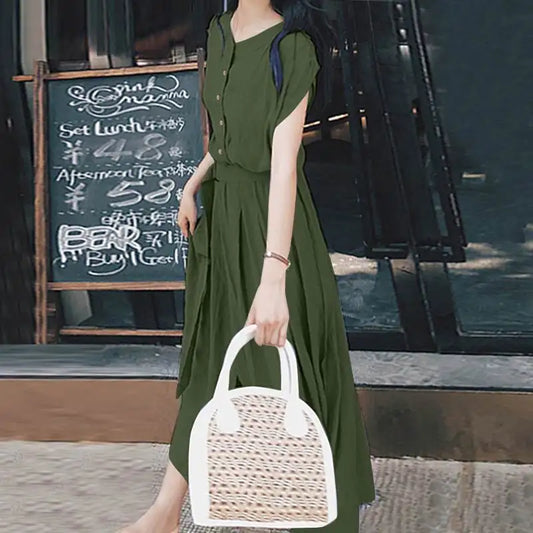 ZANZEA Women’s Elegant Mid-Calf Casual Dress with Belt