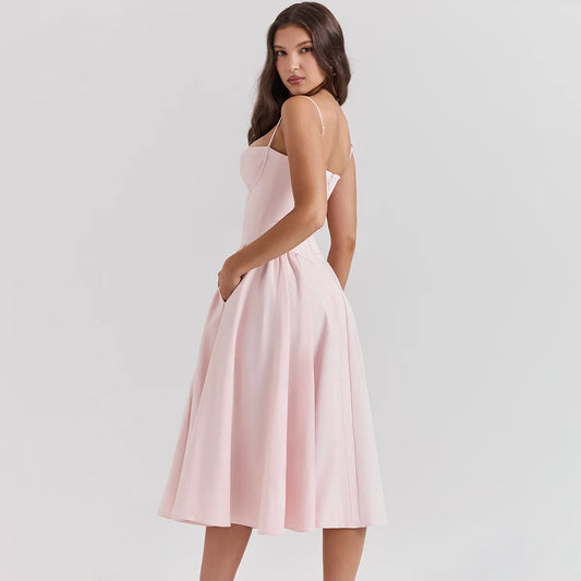 Elegant Backless Spaghetti Strap Midi Dress for Women