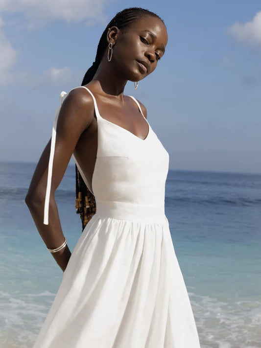 Bornladies Vintage A-line Cotton V-neck Sling Dress