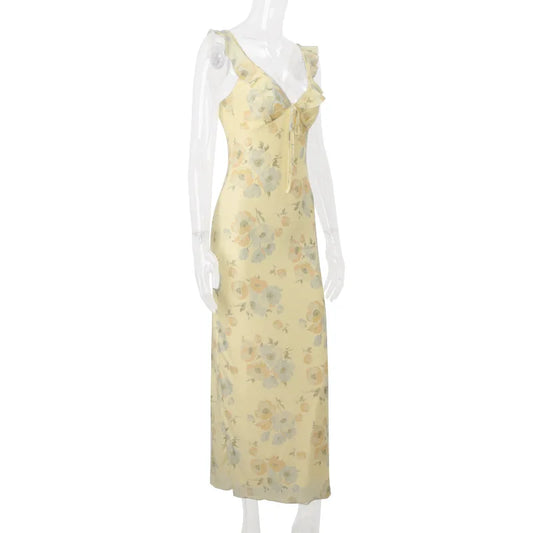 Cryptographic Floral Print Plunge Maxi Dress