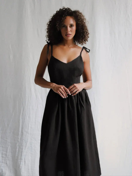 Bornladies Vintage A-line Cotton V-neck Sling Dress