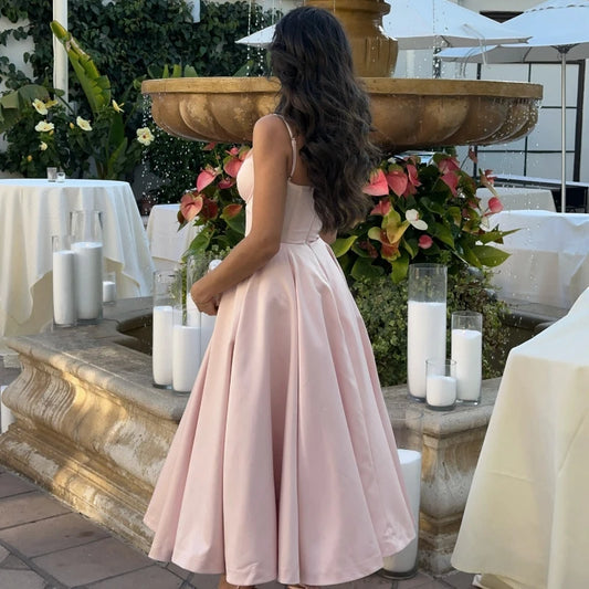 Suninheart Summer Spaghetti Strap Midi Dress with Elegant Fit and Flare Design