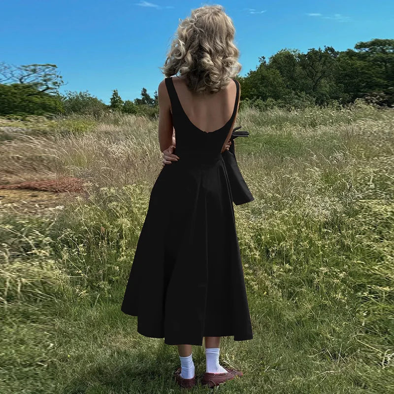 Suninheart 2025 Elegant Red Sleeveless Midi Dress