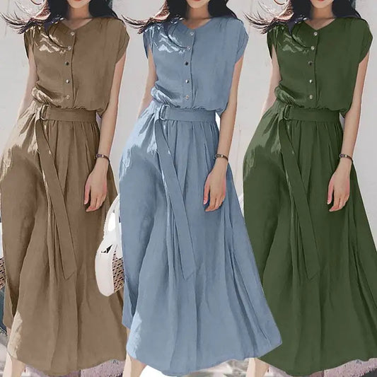 ZANZEA Women’s Elegant Mid-Calf Casual Dress with Belt