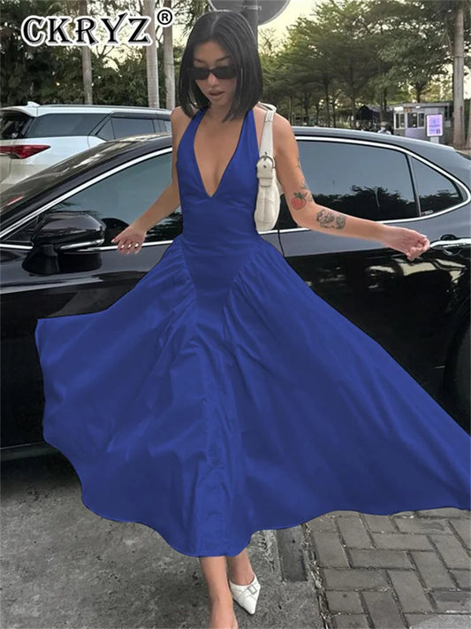 Elegant V-Neck Backless Maxi Dress for Women