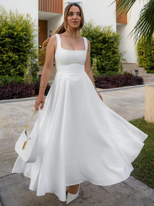 Julissa MO Sexy Square Collar Maxi Dress with Spaghetti Straps