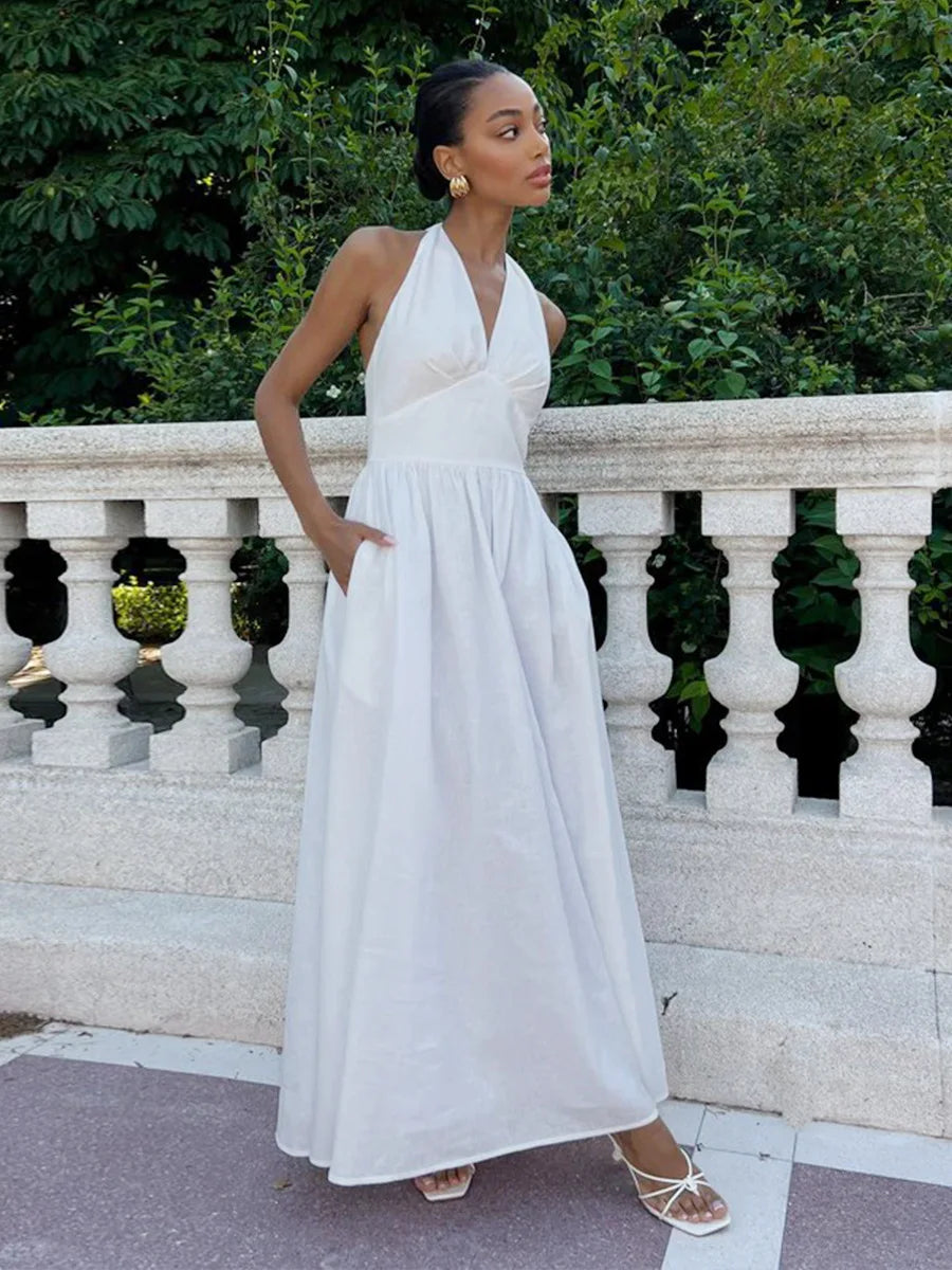 Bornladies V-Neck Cotton Camisole Dress with Waist Cinch