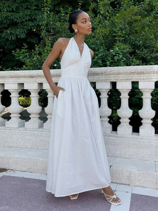 Bornladies V-Neck Cotton Camisole Dress with Waist Cinch