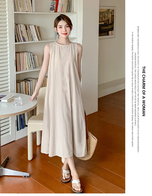 NYFS 2025 Summer Loose Cotton A-Line Backless Dress for Women (L-4XL)