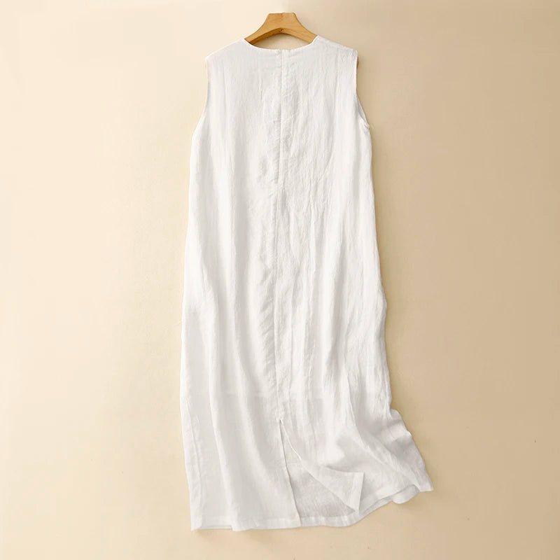 TEGIL Cotton Linen Sleeveless Round Neck Casual Dress