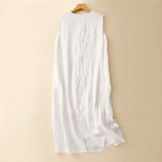 TEGIL Cotton Linen Sleeveless Round Neck Casual Dress