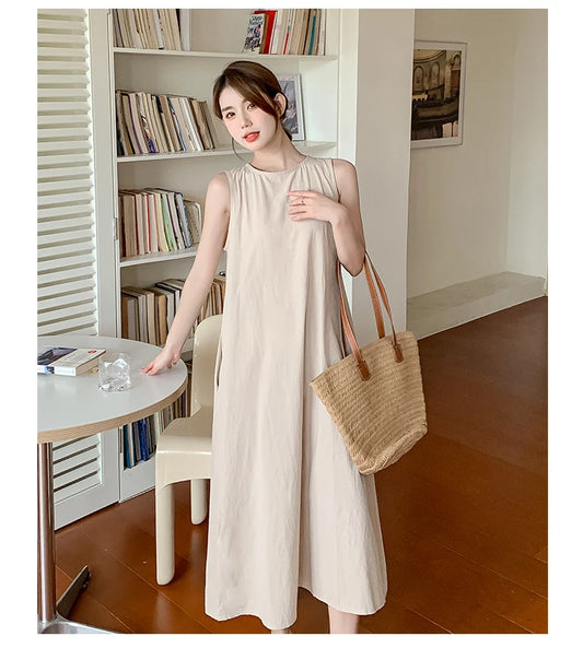 NYFS 2025 Summer Loose Cotton A-Line Backless Dress for Women (L-4XL)