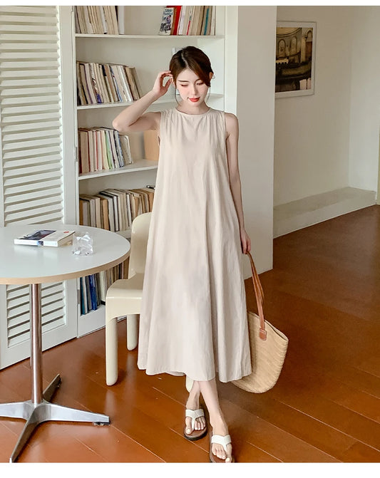 NYFS 2025 Summer Loose Cotton A-Line Backless Dress for Women (L-4XL)