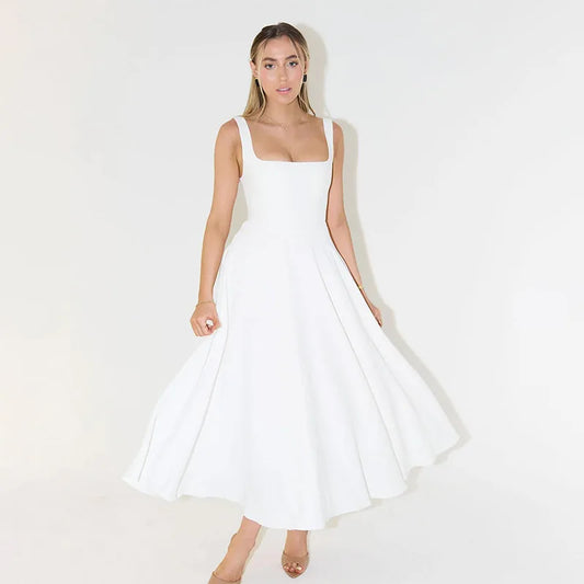 Julissa MO Sexy Square Collar Maxi Dress with Spaghetti Straps