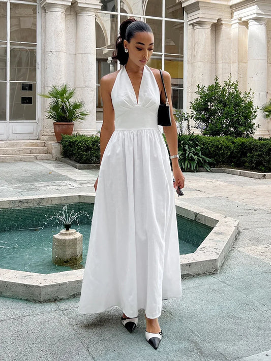 Bornladies V-Neck Cotton Camisole Dress with Waist Cinch