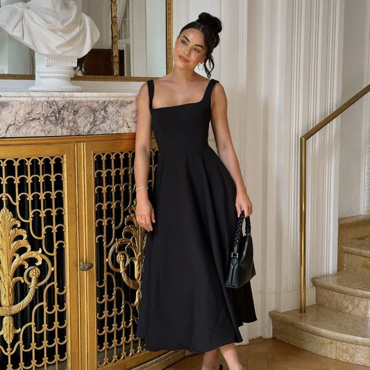 Julissa MO Sexy Square Collar Maxi Dress with Spaghetti Straps