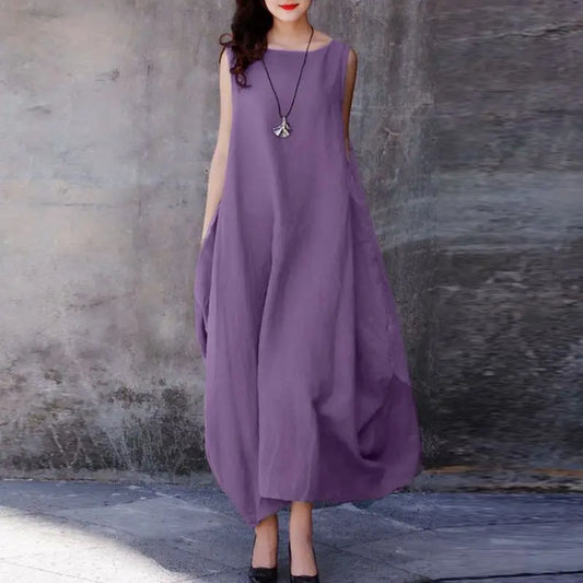ZANZEA Oversized Cotton Maxi Dress for Women - Casual Sleeveless Summer Style