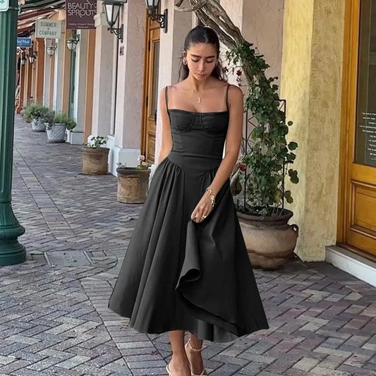 Elegant Backless Spaghetti Strap Midi Dress for Women