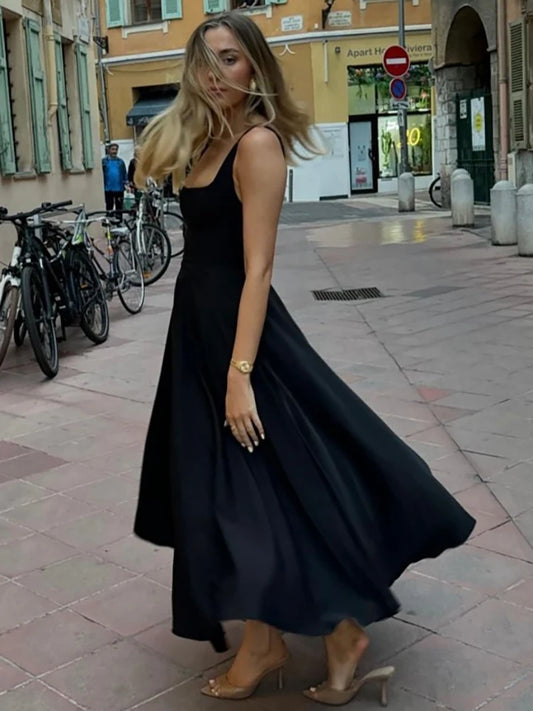 Julissa MO Sexy Square Collar Maxi Dress with Spaghetti Straps